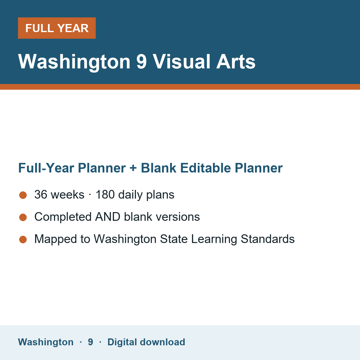 Cover of the Washington Grade 9 Visual Arts full-year teacher planner