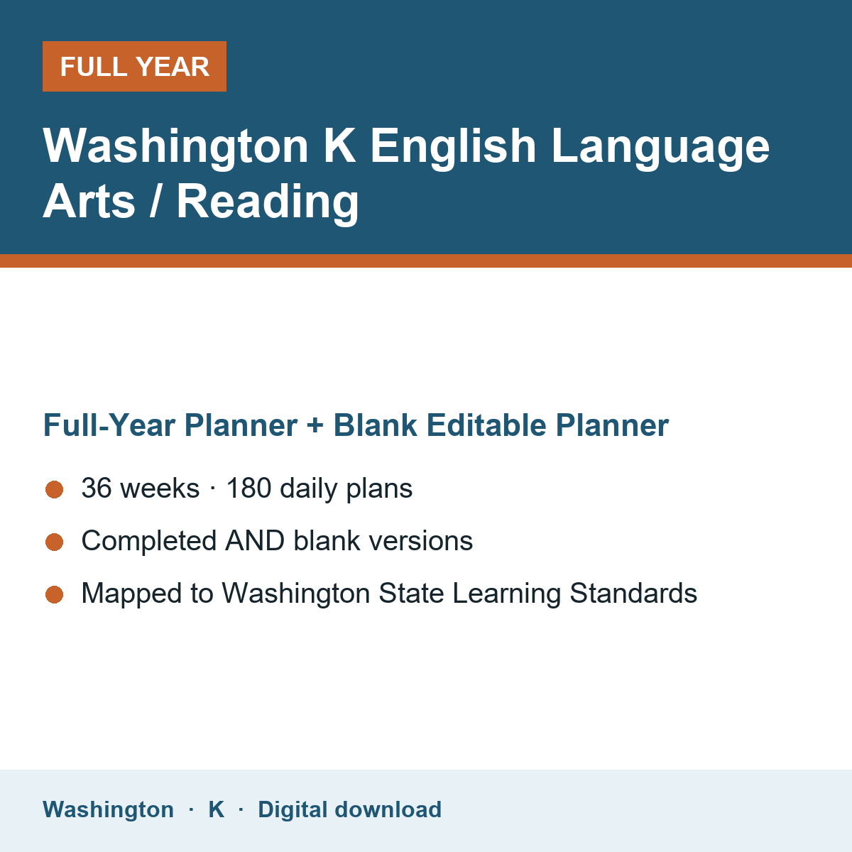 Cover of the Washington Grade K English Language Arts / Reading full-year teacher planner