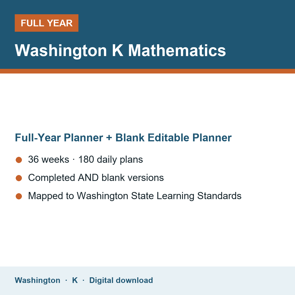 Cover of the Washington Grade K Mathematics full-year teacher planner