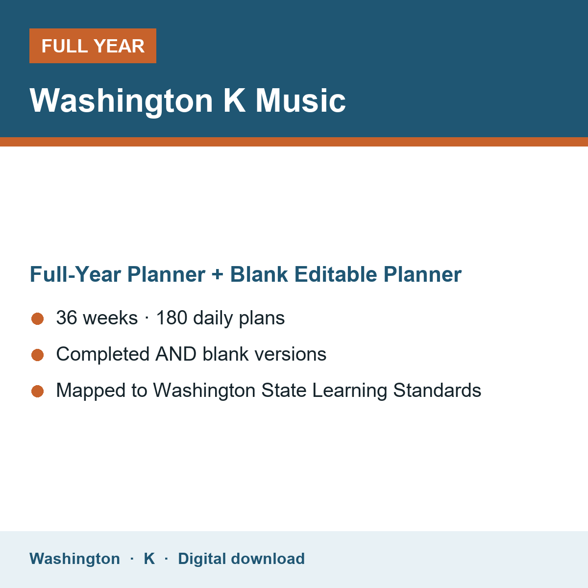 Cover of the Washington Grade K Music full-year teacher planner