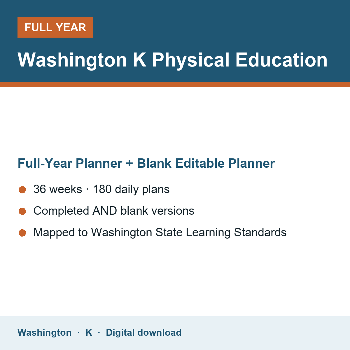 Cover of the Washington Grade K Physical Education full-year teacher planner