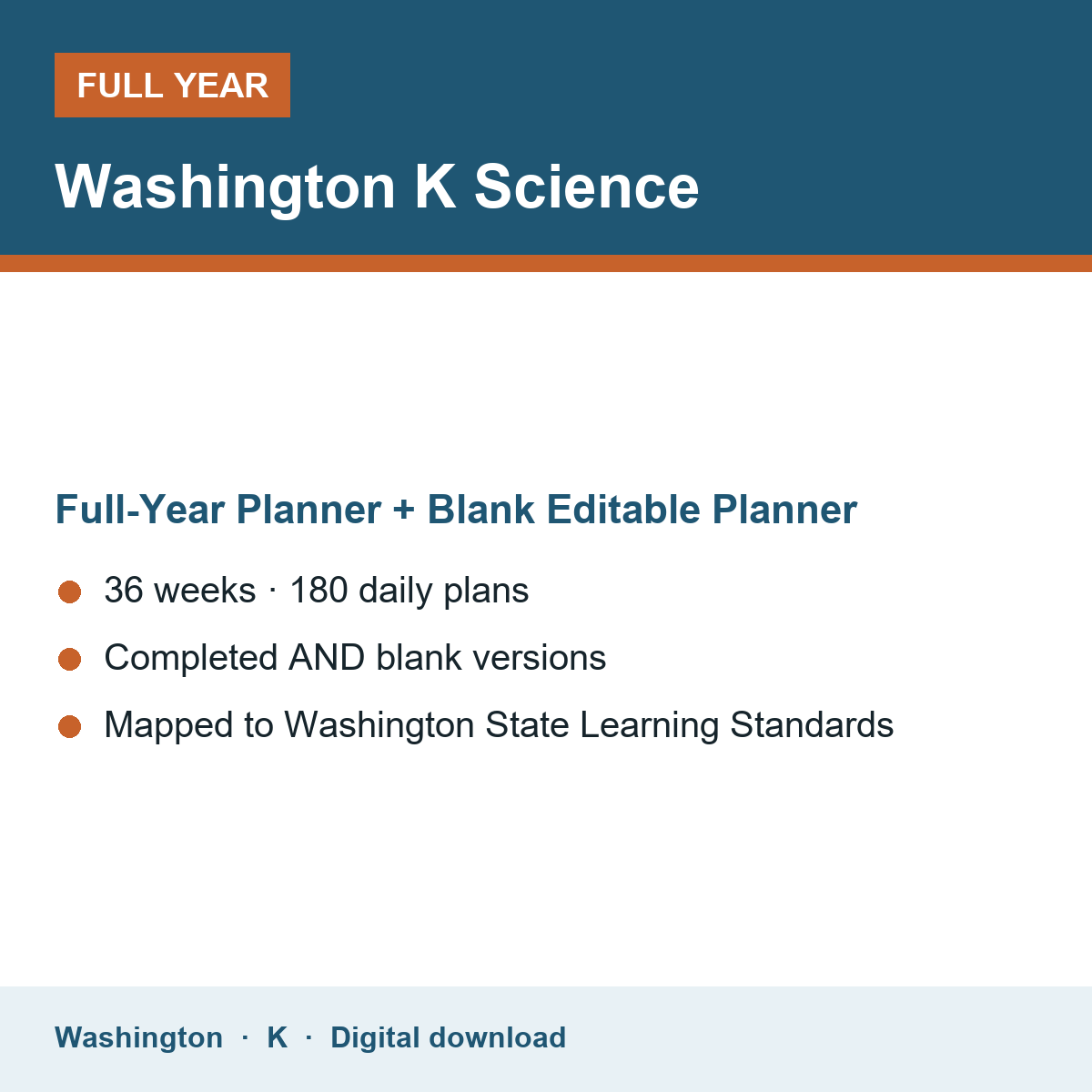 Cover of the Washington Grade K Science full-year teacher planner