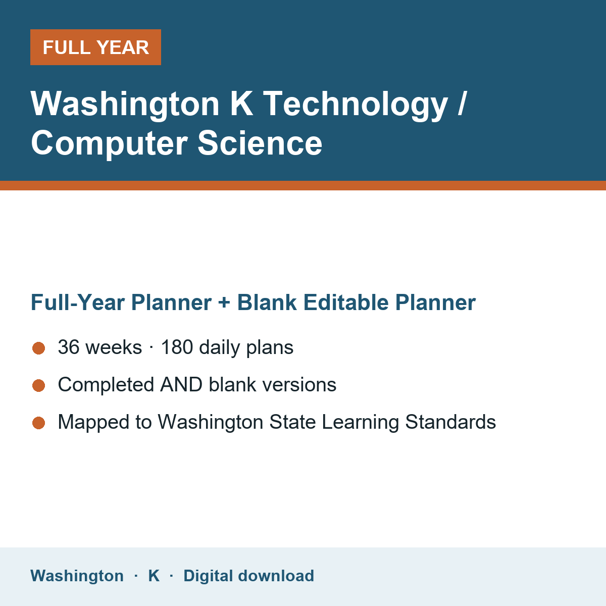 Cover of the Washington Grade K Technology / Computer Science full-year teacher planner