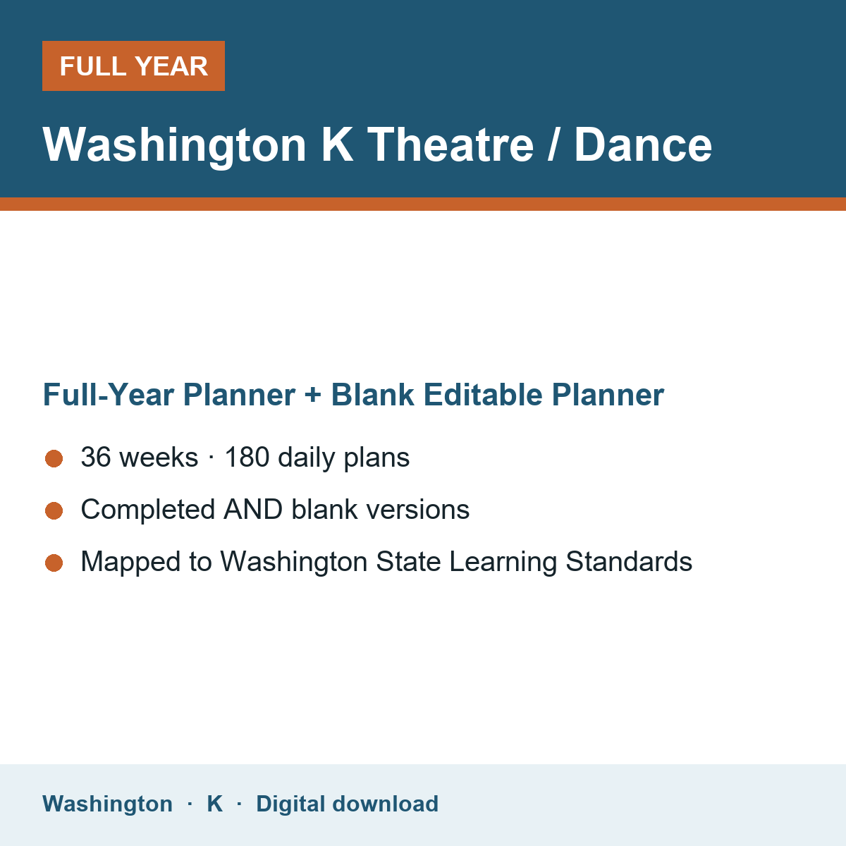 Cover of the Washington Grade K Theatre / Dance full-year teacher planner