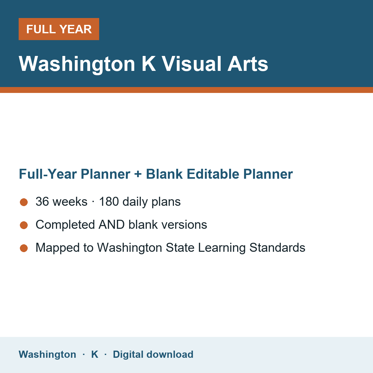Cover of the Washington Grade K Visual Arts full-year teacher planner