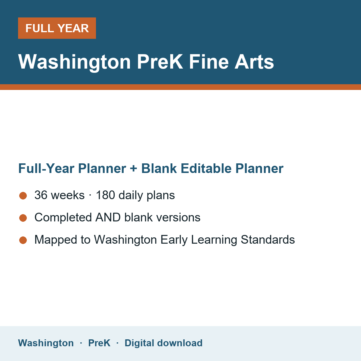 Cover of the Washington PreK Fine Arts full-year teacher planner