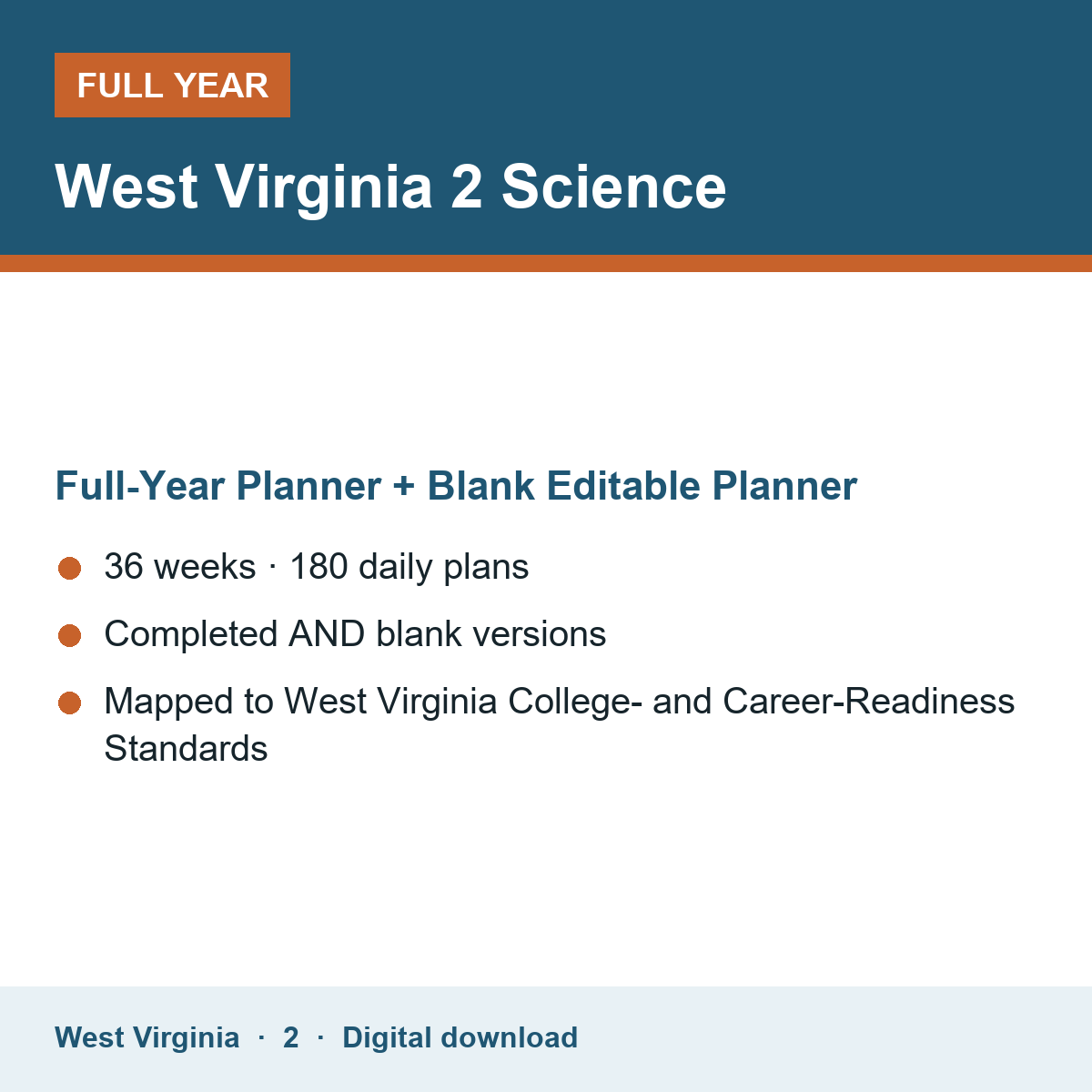 Cover of the West Virginia Grade 2 Science full-year teacher planner