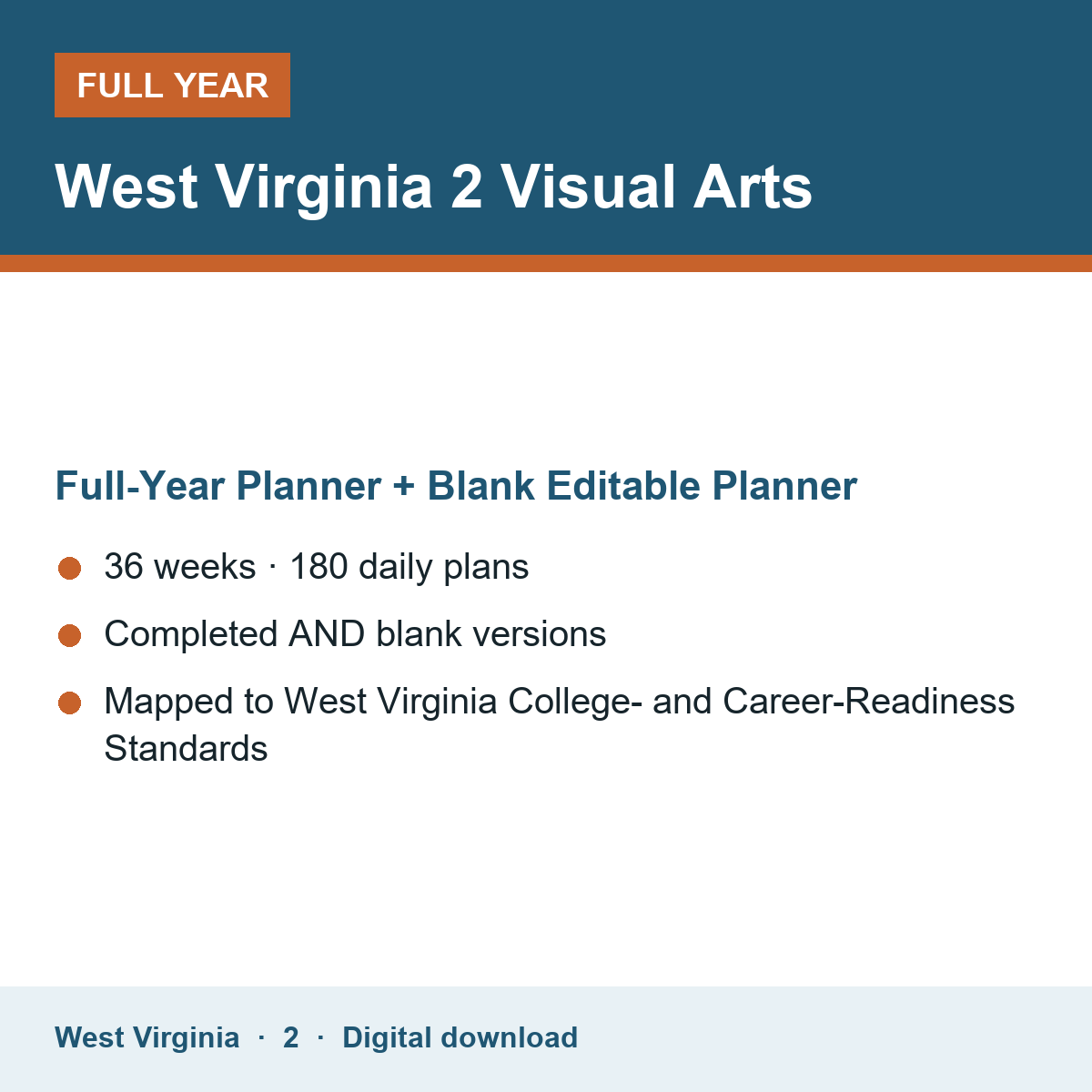 Cover of the West Virginia Grade 2 Visual Arts full-year teacher planner