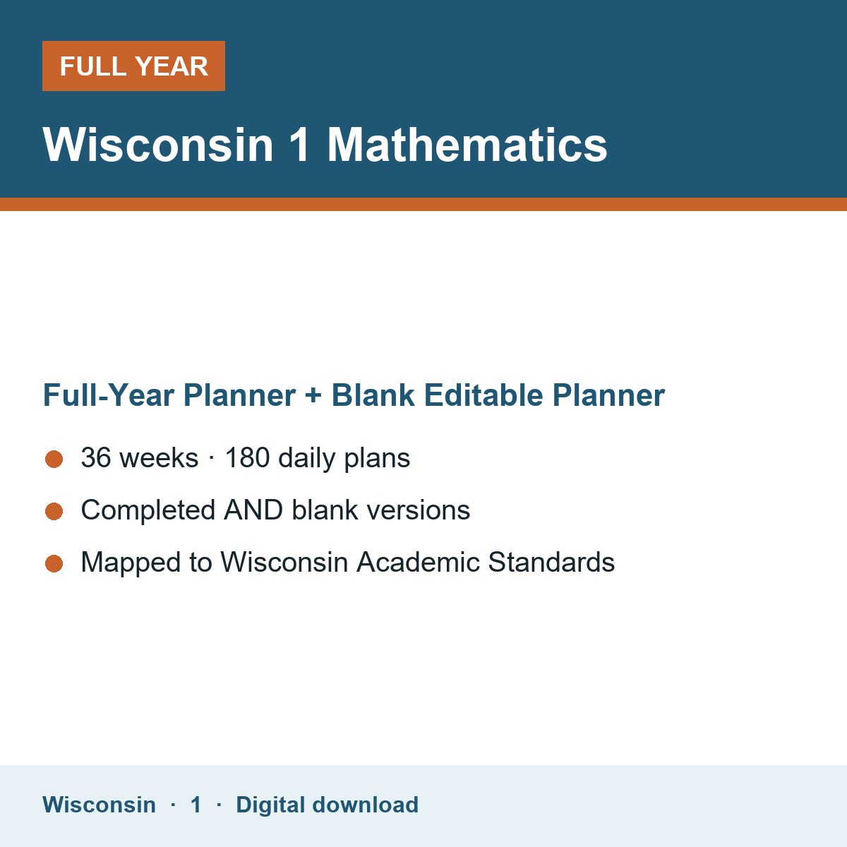 Cover of the Wisconsin Grade 1 Mathematics full-year teacher planner