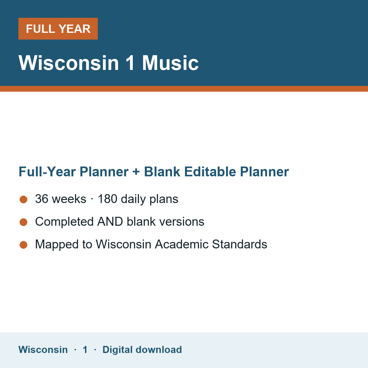 Cover of the Wisconsin Grade 1 Music full-year teacher planner