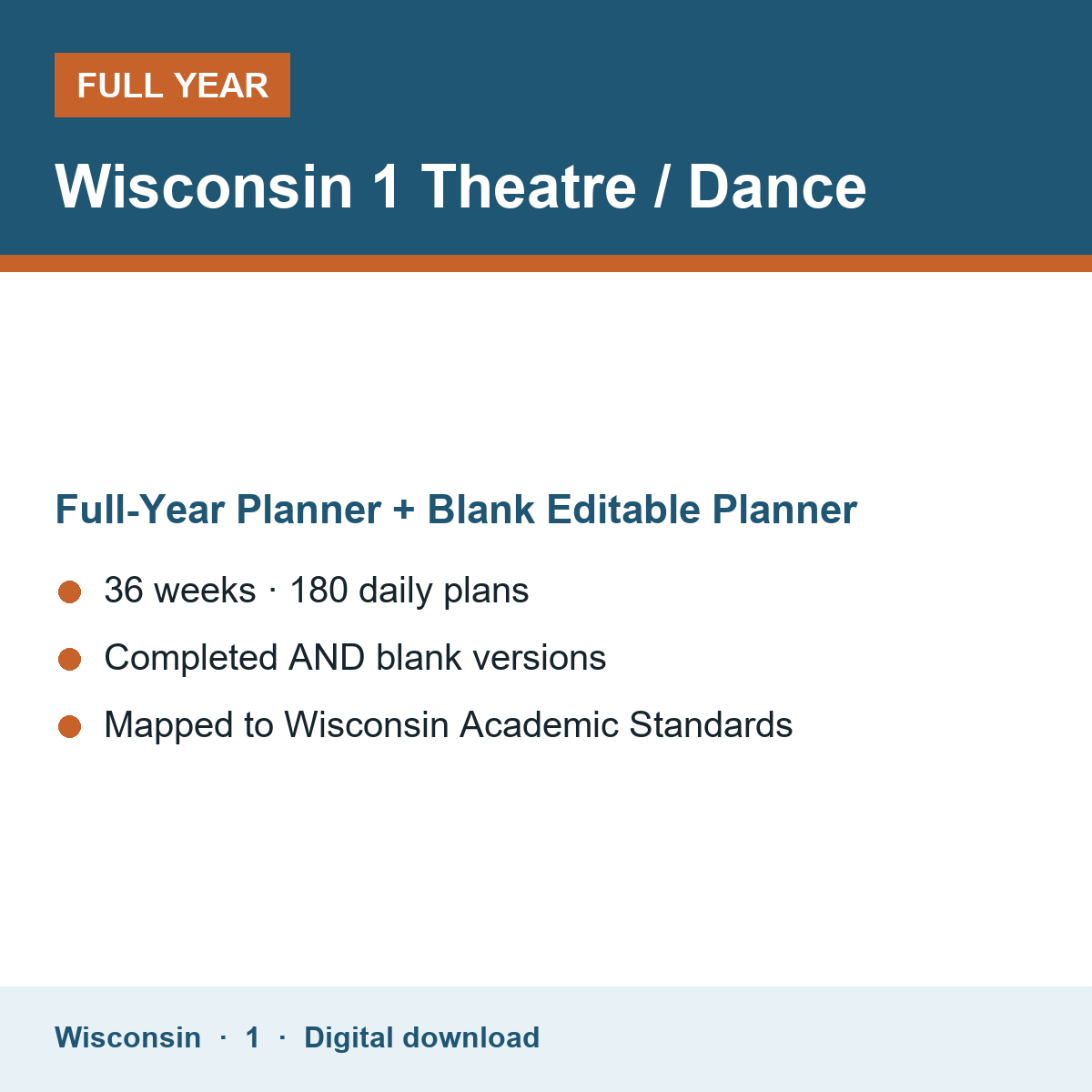 Cover of the Wisconsin Grade 1 Theatre / Dance full-year teacher planner