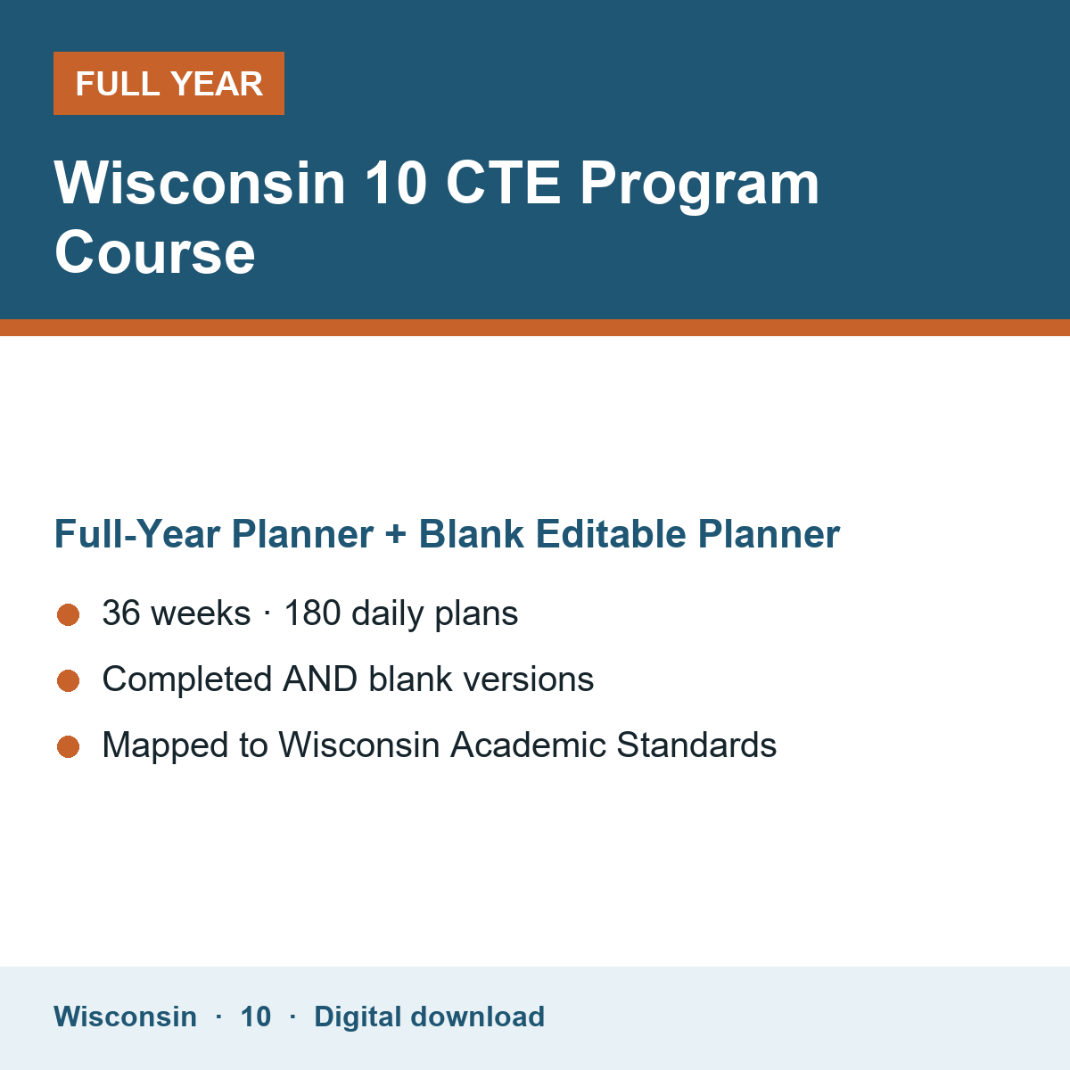 Cover of the Wisconsin Grade 10 CTE Program Course full-year teacher planner