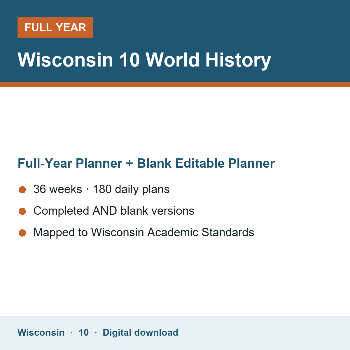 Cover of the Wisconsin Grade 10 World History full-year teacher planner