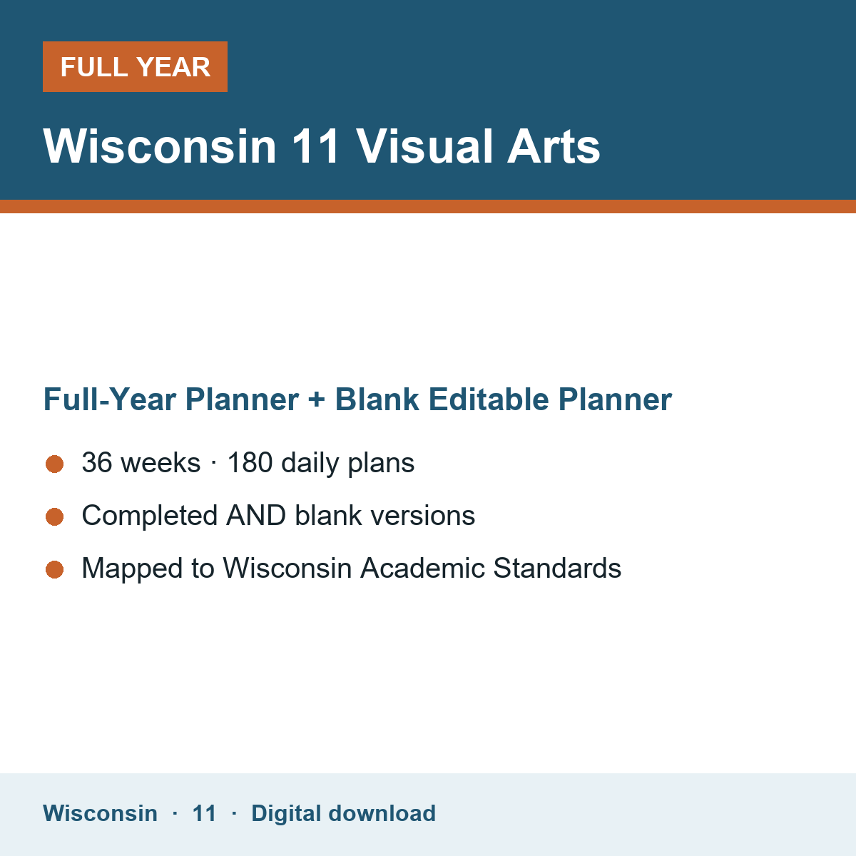 Cover of the Wisconsin Grade 11 Visual Arts full-year teacher planner