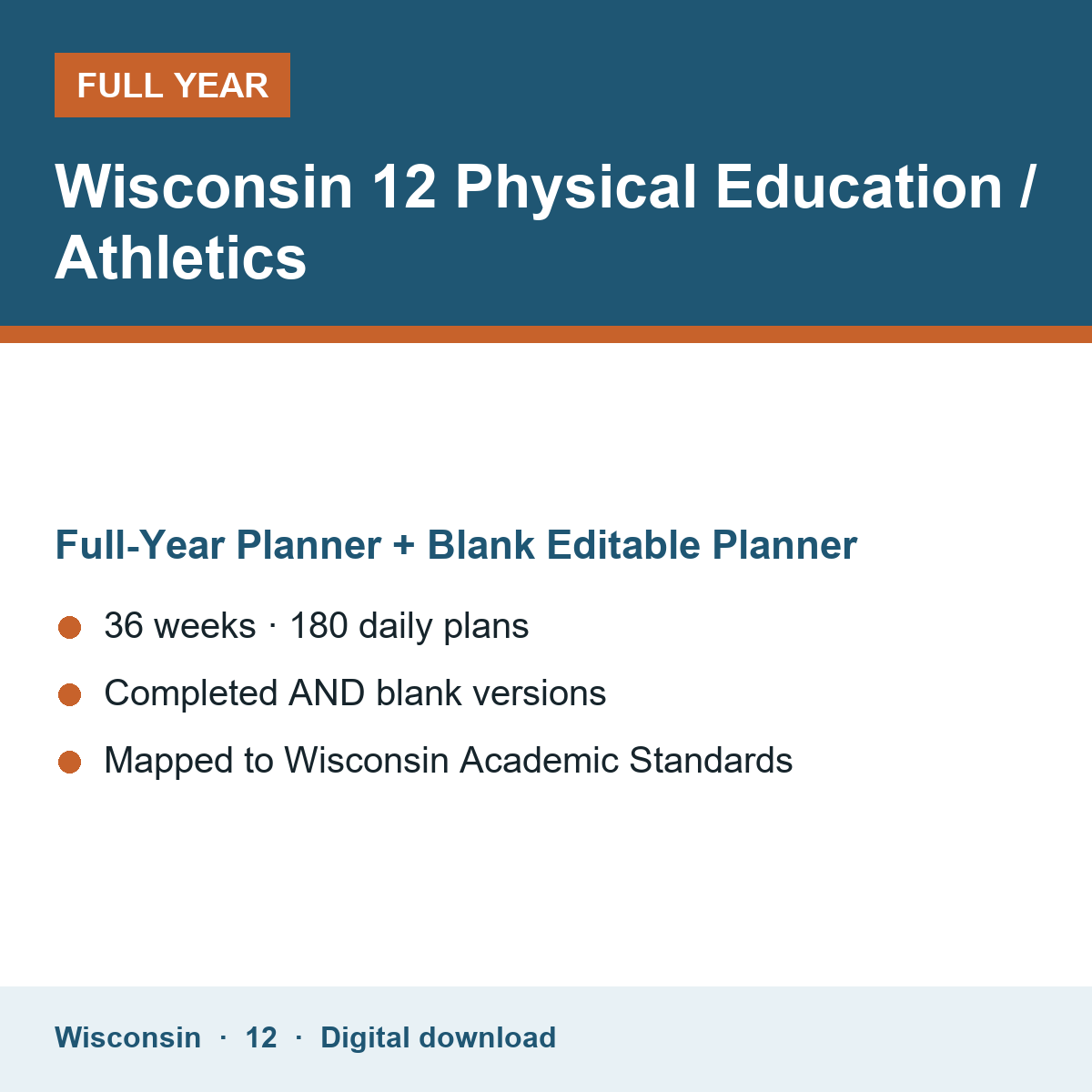Cover of the Wisconsin Grade 12 Physical Education / Athletics full-year teacher planner