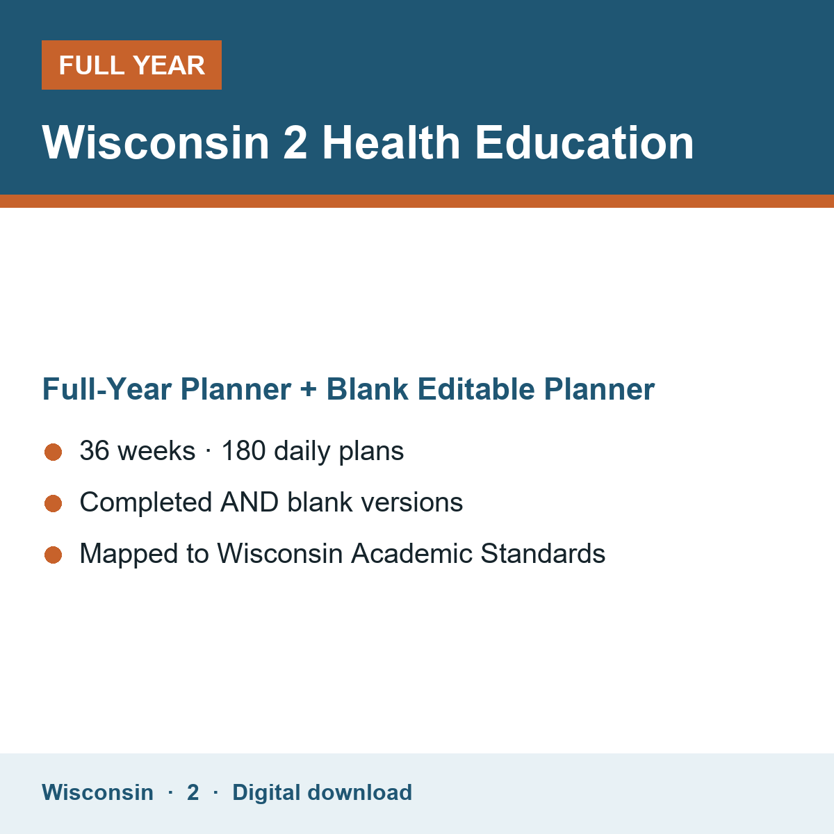 Cover of the Wisconsin Grade 2 Health Education full-year teacher planner