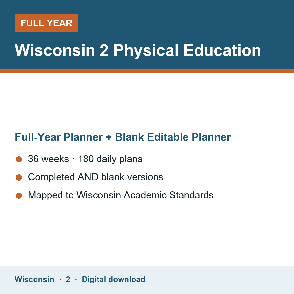 Cover of the Wisconsin Grade 2 Physical Education full-year teacher planner