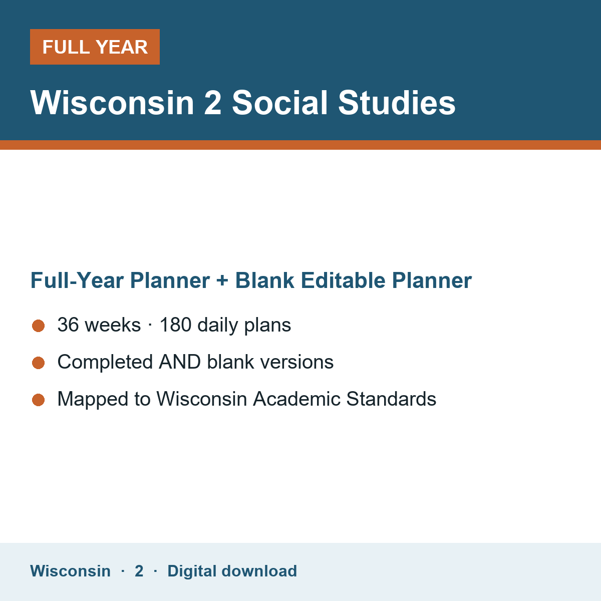 Cover of the Wisconsin Grade 2 Social Studies full-year teacher planner