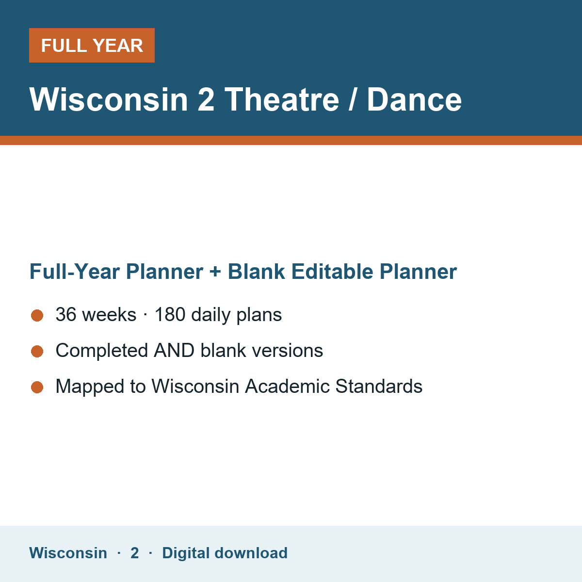 Cover of the Wisconsin Grade 2 Theatre / Dance full-year teacher planner