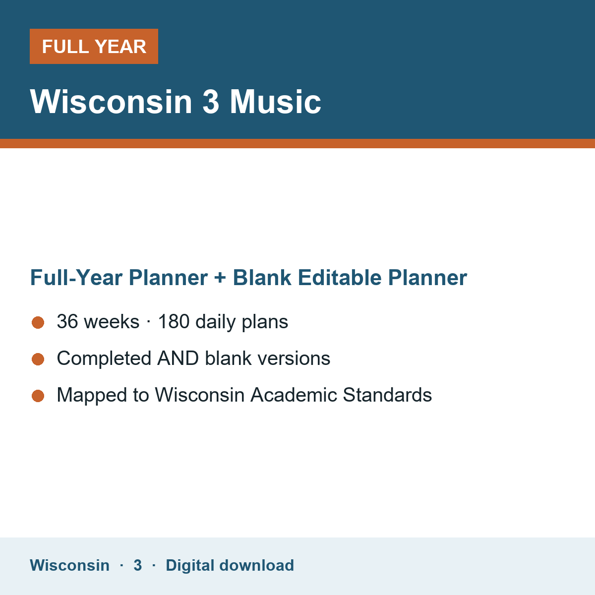 Cover of the Wisconsin Grade 3 Music full-year teacher planner