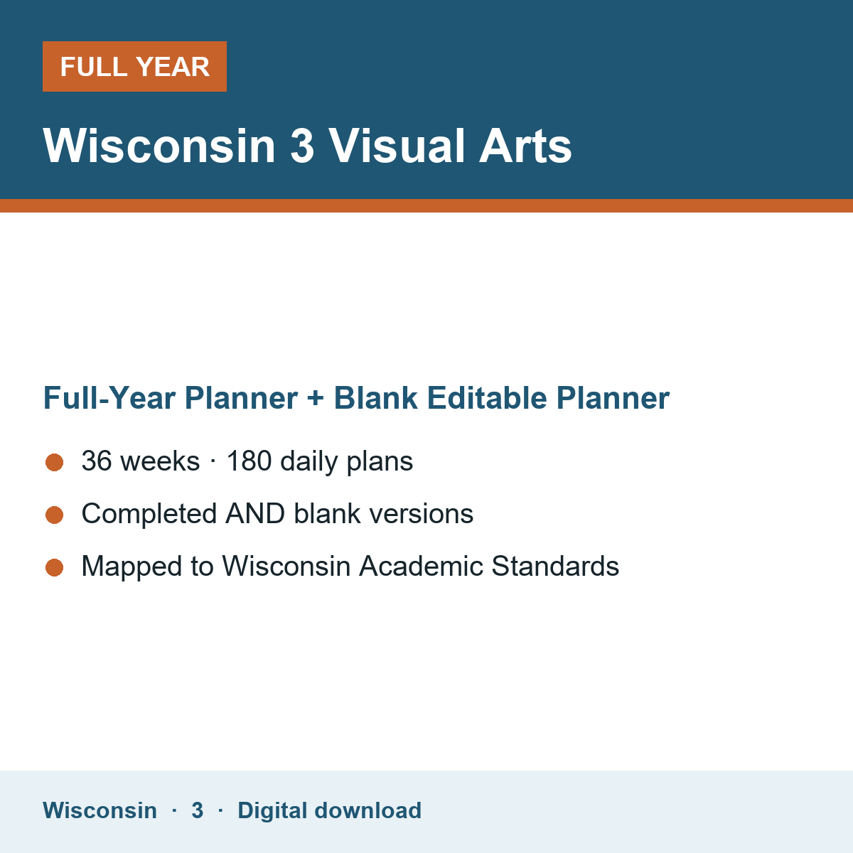 Cover of the Wisconsin Grade 3 Visual Arts full-year teacher planner
