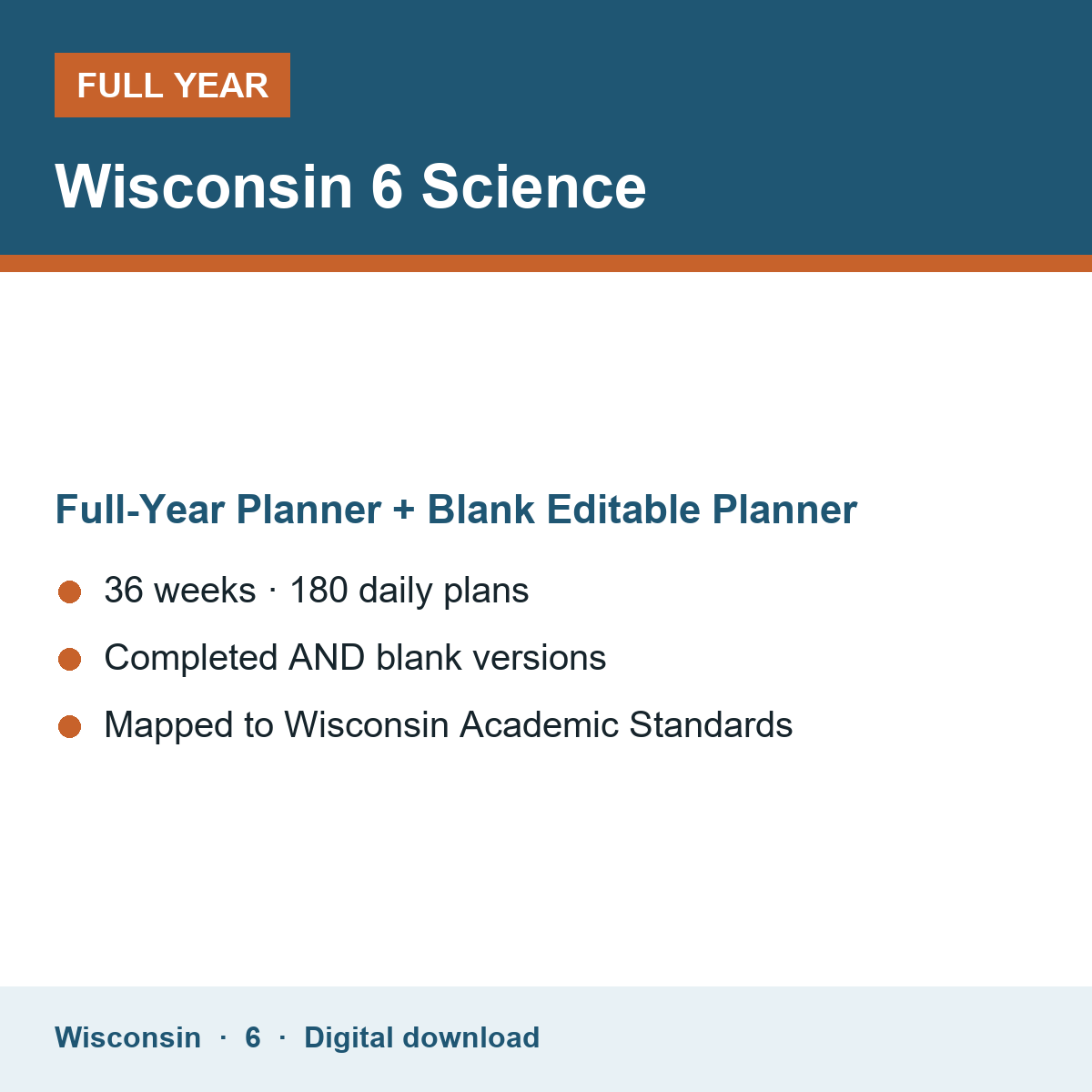 Cover of the Wisconsin Grade 6 Science full-year teacher planner