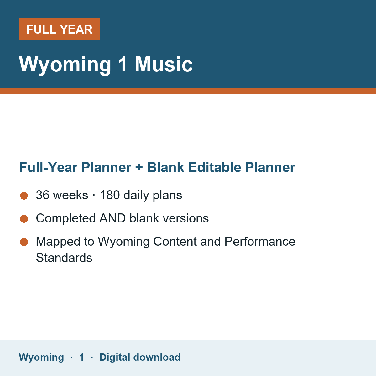 Cover of the Wyoming Grade 1 Music full-year teacher planner