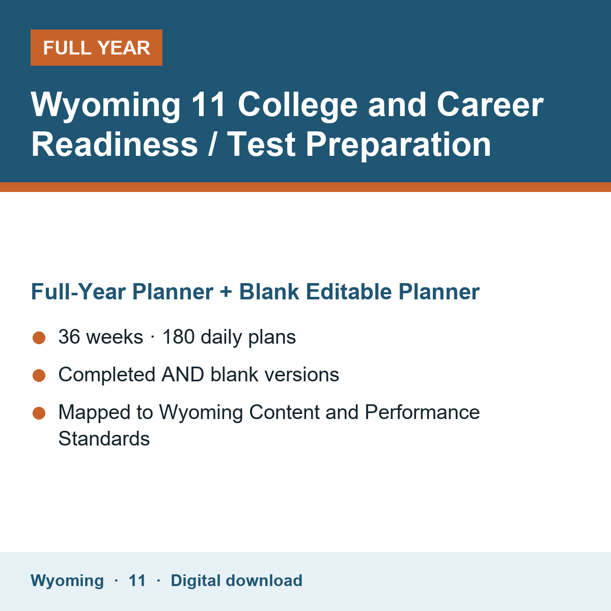 Cover of the Wyoming Grade 11 College and Career Readiness / Test Preparation full-year teacher planner