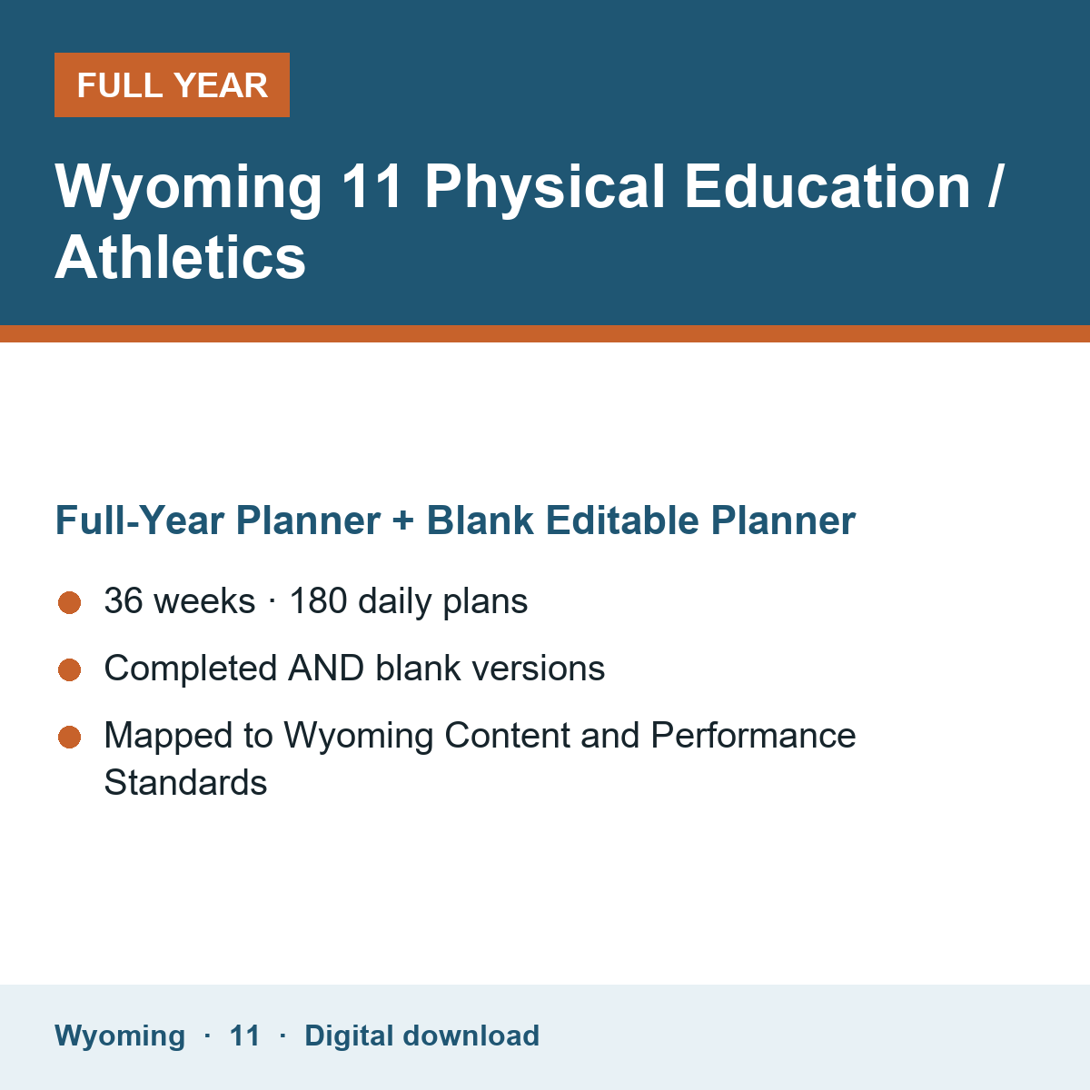 Cover of the Wyoming Grade 11 Physical Education / Athletics full-year teacher planner