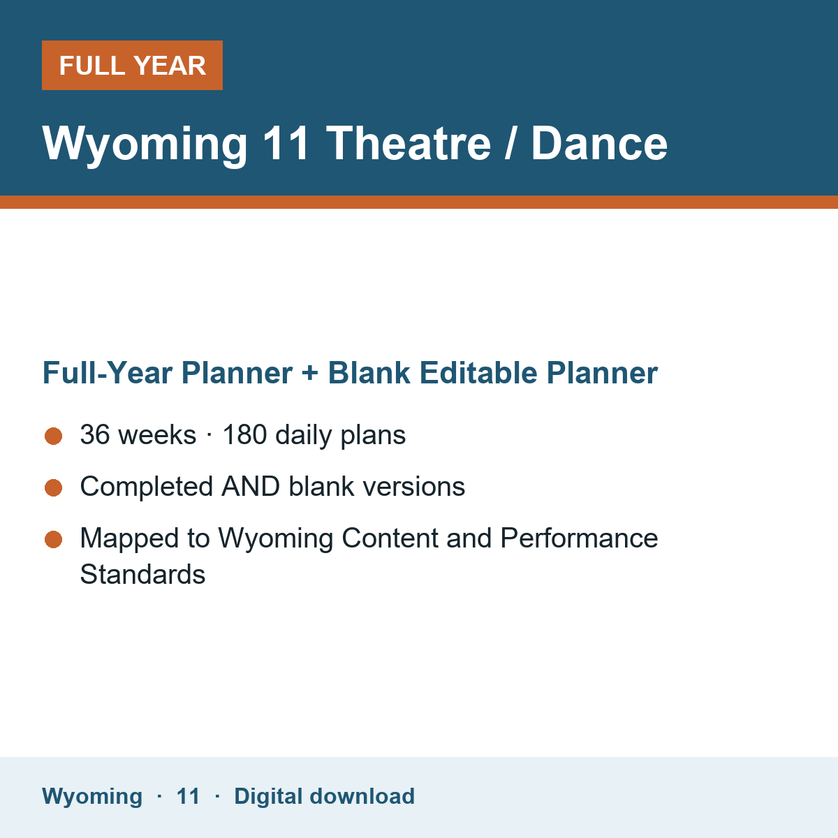 Cover of the Wyoming Grade 11 Theatre / Dance full-year teacher planner