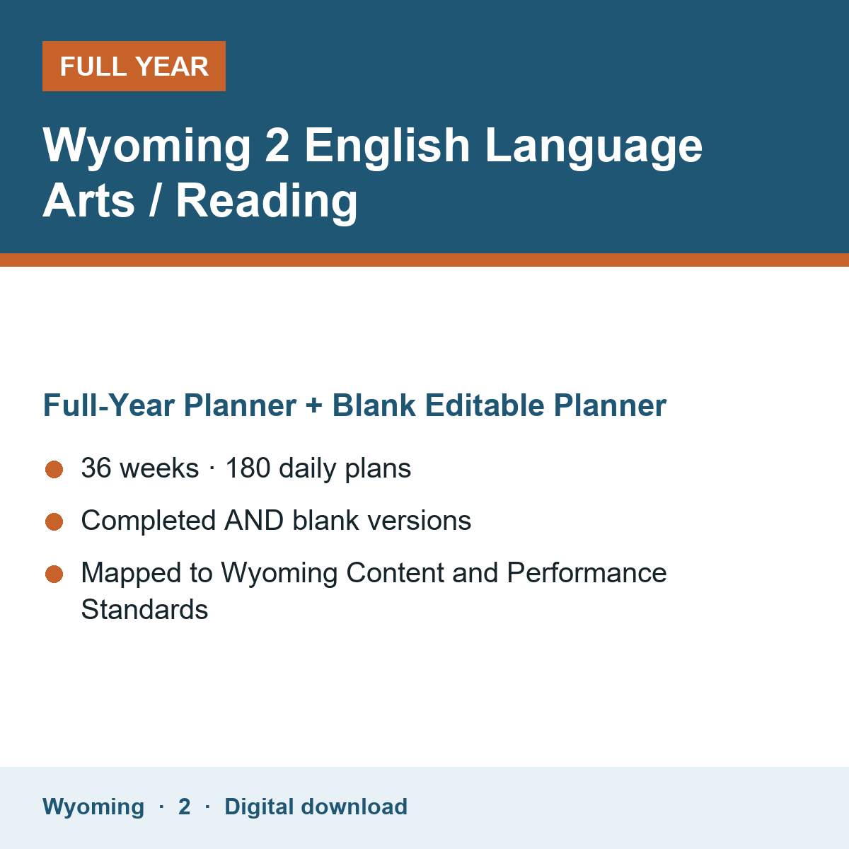 Cover of the Wyoming Grade 2 English Language Arts / Reading full-year teacher planner