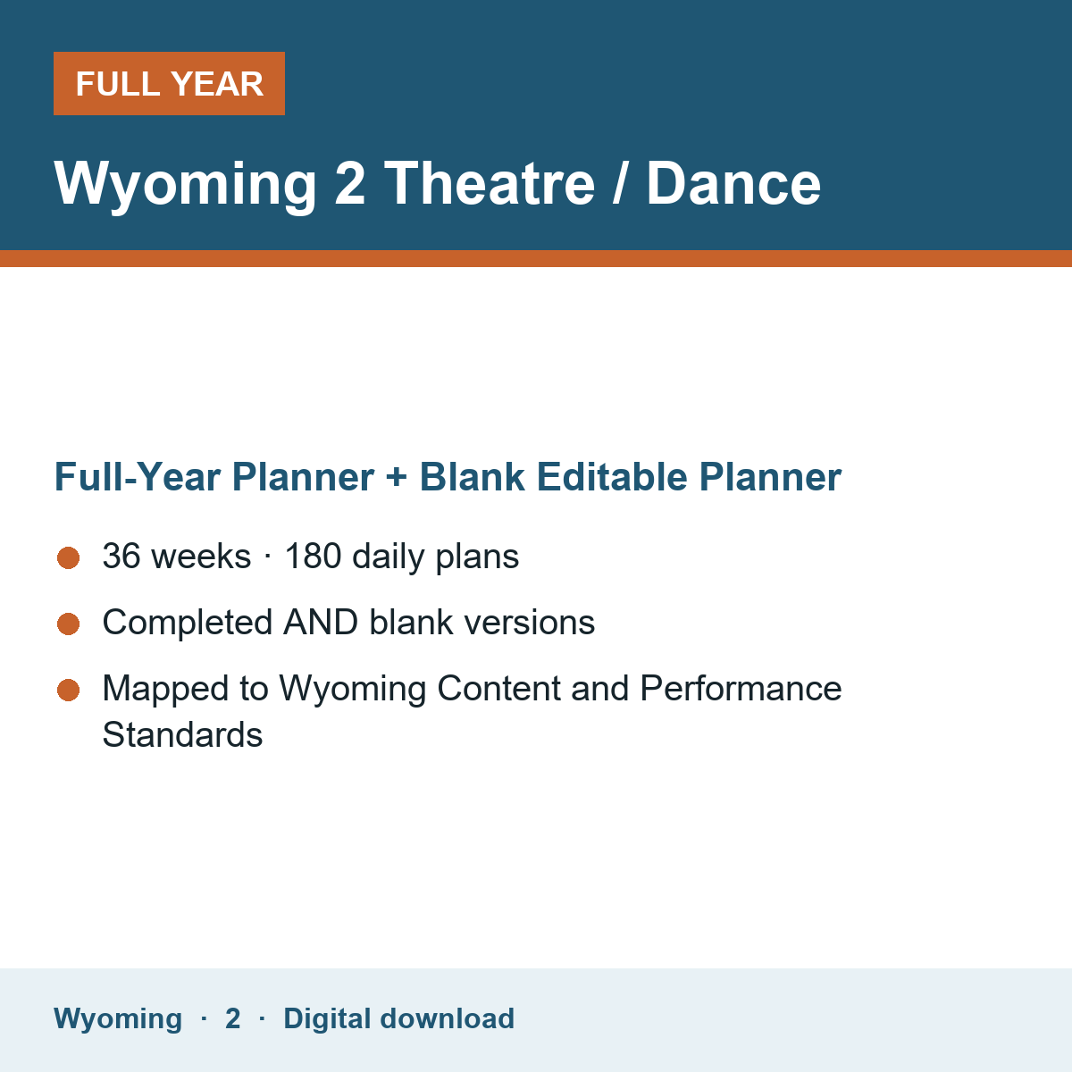 Cover of the Wyoming Grade 2 Theatre / Dance full-year teacher planner
