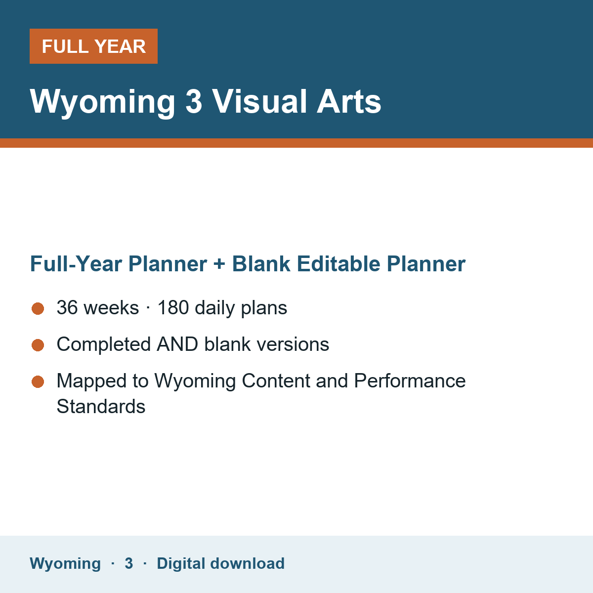 Cover of the Wyoming Grade 3 Visual Arts full-year teacher planner