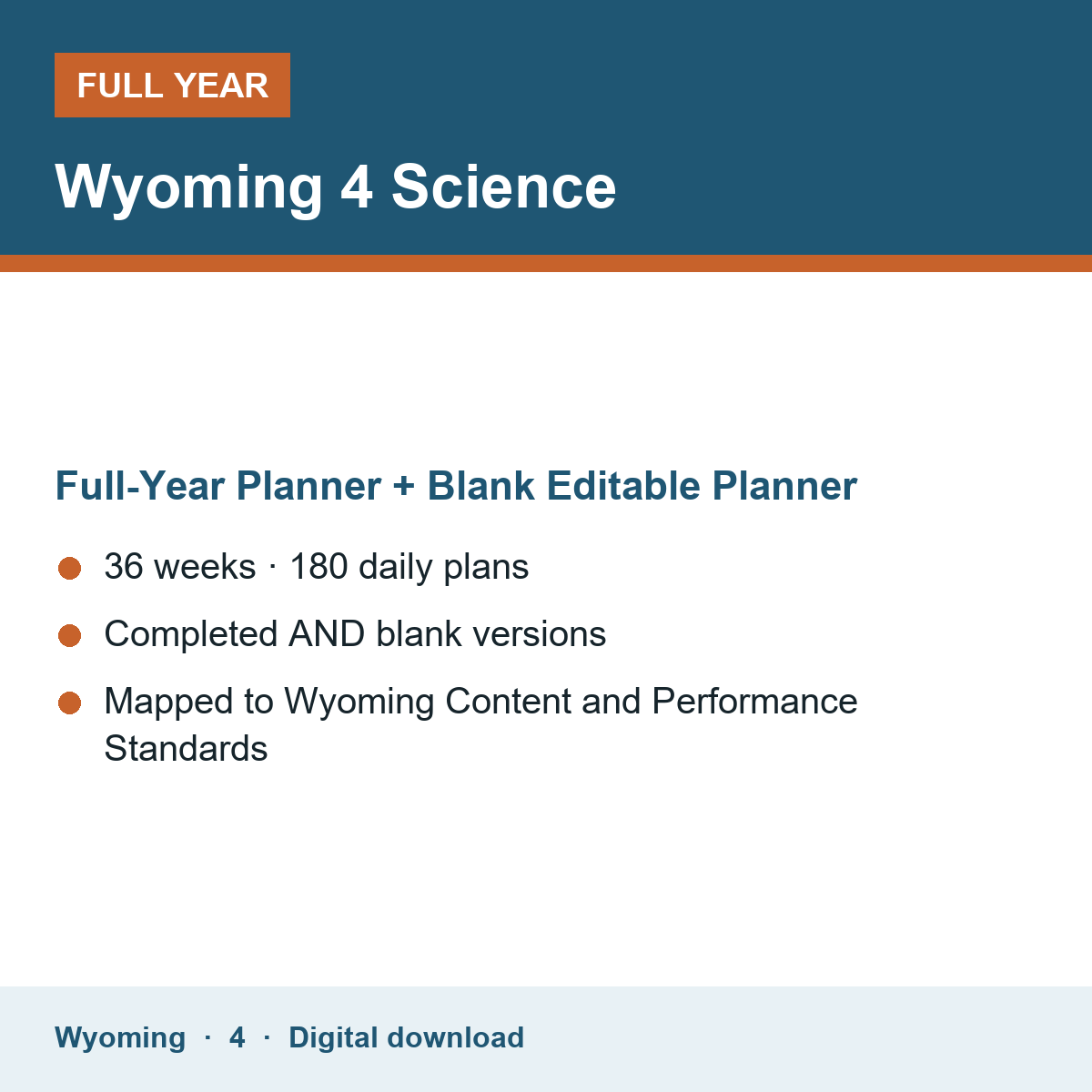 Cover of the Wyoming Grade 4 Science full-year teacher planner