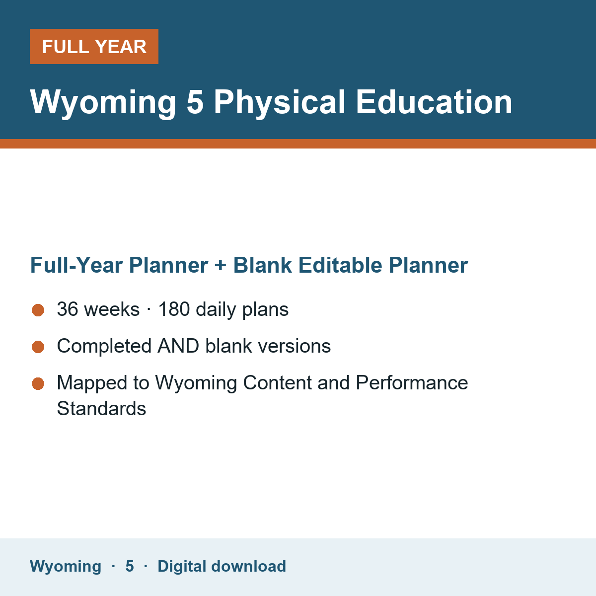 Cover of the Wyoming Grade 5 Physical Education full-year teacher planner