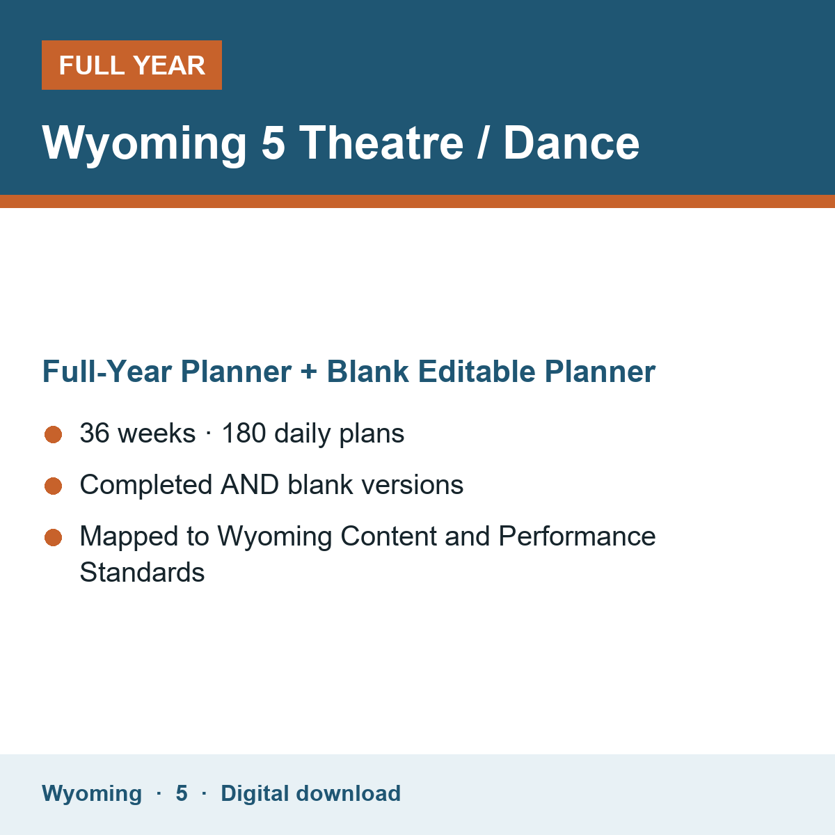 Cover of the Wyoming Grade 5 Theatre / Dance full-year teacher planner