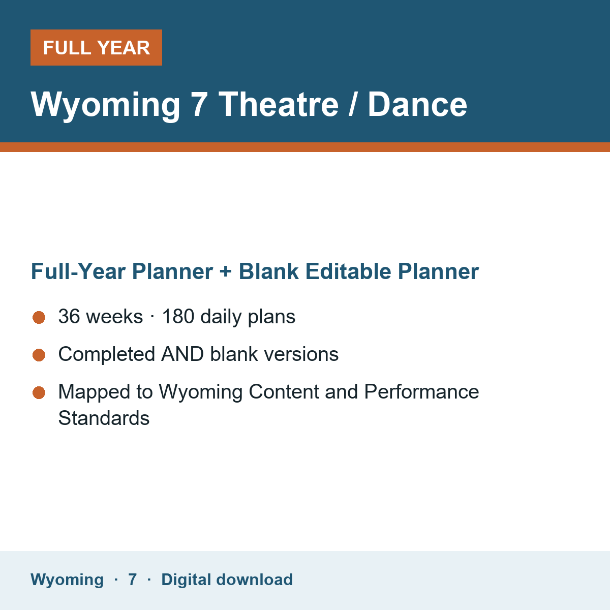 Cover of the Wyoming Grade 7 Theatre / Dance full-year teacher planner